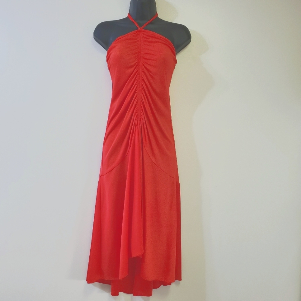 David Howard Formal Dress Stretch Nylon Draped Front Midi Sz 13/14